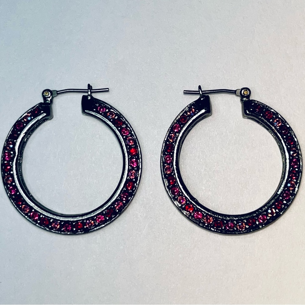 Givenchy Earrings Pink Red Burgundy Crystals Hoop Designer Classic